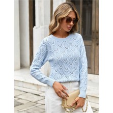 Bisiklet Yaka Ajurlu Yürütme Desenli Triko Kazak Bebe Mavisi