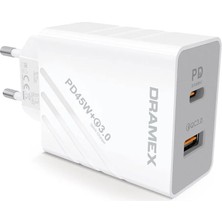 Dramex DPQ45B Platınum Usb+Type-C Dual Port Pd 45W Süper Hızlı Şarj Adaptörü