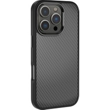 Case 4u Apple iPhone 16 Pro Max Kılıf Karbon Fiber Görünümlü Parlak Kamera Çerçeveli Venus Kapak Siyah