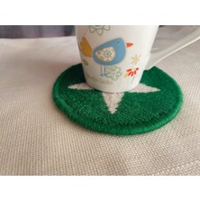 Majalis Design Punch Bardak Altlığı Çift Taraflı Yıldız Desenli Yuvarlak Formlu Koyu Yeşil