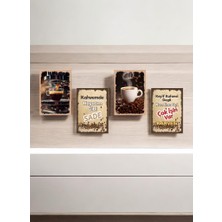 Nostaljik Lezzetler Kahve Tarasımlı Mdf Tablo Dekoratif Hediyelik 4 Parça 14X20 cm