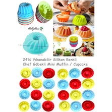 Holly Home 24'lü Yıkanabilir Mini Chef Göbekli Muffin Pişirme Kalıbı, Silikon Kek, Cupcake, Hamur Işi Kap