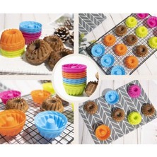 Holly Home 24'lü Yıkanabilir Mini Chef Göbekli Muffin Pişirme Kalıbı, Silikon Kek, Cupcake, Hamur Işi Kap