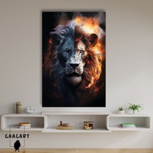 Gaagart Tekli Dikey Kanvas Duvar Tablosu Beyaz Kırmızı Aslan Portresi