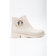 Tonny Black Kadın Ten Cilt Termo Taban Yanı Lastikli Tokalı Kısa Topuklu Bot