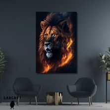 Gaagart Tekli Dikey Kanvas Duvar Tablosu Alevli Yandan Aslan Portresi