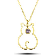 Gümüş Haziran Ayı Doğum Taşı Kedi Kadın Kolye