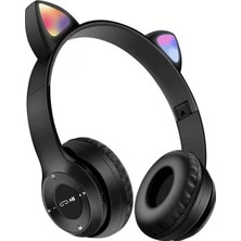 MerciTech Kız Çocuklar Için Kedi Kulaklı Işıklı Mikrofonlu Kablosuz Bluetooth Kedili Çocuk Kulaklık