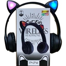MerciTech Kız Çocuklar Için Kedi Kulaklı Işıklı Mikrofonlu Kablosuz Bluetooth Kedili Çocuk Kulaklık