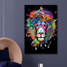 Gaagart Tekli Dikey Kanvas Duvar Tablosu Renkli Aslan Illüstrasyonu