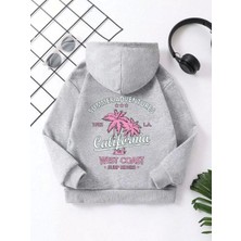 Asgard Wear Çocuk Unisex Kapüşonlu Ön ve Arka California Baskılı Sweatshirt - Gri