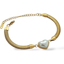 ÇLK Accessories Çelik Incili Kalp Yılan Zincir Bileklik