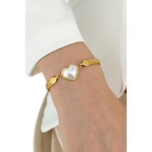 ÇLK Accessories Çelik Incili Kalp Yılan Zincir Bileklik