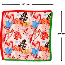 Dreamgift-Flamingo Desenli Yavruağzı Mavi-Kırmızı Eşarp Fular Bandana 50X50 cm | Zarif ve Canlı Tasarım