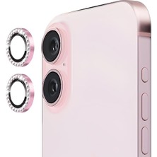 Coolacs iPhone 16 ile Uyumlu Parlak Taşlı Elmas Görünümlü Kamera Lens Koruyucu