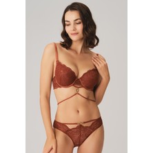 Aria's Closet Balenli Destekli Dolgulu Göbek Detaylı Dantelli Sütyen ve Slip Takım