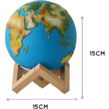 Woodhub Ahşap Dekoratif Ahşap Ayaklı 3D Dünya Tasarımlı Gece Lambası Mavi