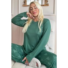 Pijama Evi Yeşil Çam Desenli Termal Kadın Pijama Takımı