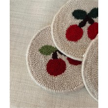 Majalis Design Punch Bardak Altlığı Çift Taraflı Kiraz Desenli Yuvarlak Formlu