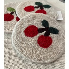 Majalis Design Punch Bardak Altlığı Çift Taraflı Kiraz Desenli Yuvarlak Formlu