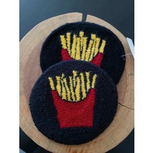 Majalis Design Punch Bardak Altlığı Çift Taraflı French Fries Desenli Yuvarlak Formlu Siyah