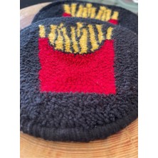 Majalis Design Punch Bardak Altlığı Çift Taraflı French Fries Desenli Yuvarlak Formlu Siyah