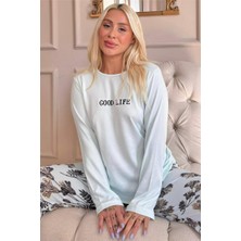 Pijama Evi Mavi Good Life Desenli Termal Kadın Pijama Takımı
