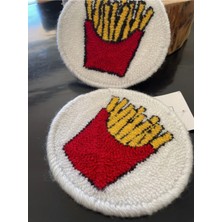 Majalis Design Punch Bardak Altlığı Çift Taraflı French Fries Desenli Yuvarlak Formlu Beyaz