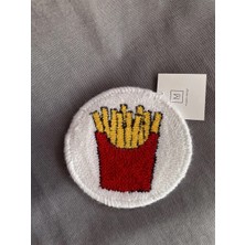 Majalis Design Punch Bardak Altlığı Çift Taraflı French Fries Desenli Yuvarlak Formlu Beyaz