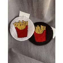 Majalis Design Punch Bardak Altlığı Çift Taraflı French Fries Desenli Yuvarlak Formlu Beyaz