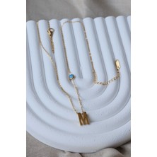 First Jewelry Nazar Boncuklu Gold M Harf Kolye (316L)
