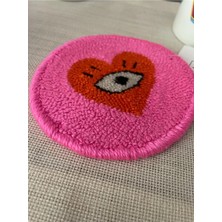 Majalis Design Punch Bardak Altlığı Çift Taraflı Kalp Göz Desenli Yuvarlak Formlu Pembe