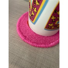 Majalis Design Punch Bardak Altlığı Çift Taraflı Kalp Göz Desenli Yuvarlak Formlu Pembe
