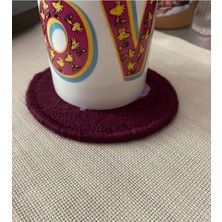 Majalis Design Punch Bardak Altlığı Çift Taraflı Kalp Göz Desenli Yuvarlak Formlu Bordo