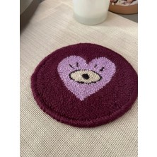 Majalis Design Punch Bardak Altlığı Çift Taraflı Kalp Göz Desenli Yuvarlak Formlu Bordo