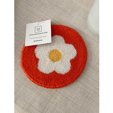 Majalis Design Punch Bardak Altlığı Çift Taraflı Papatya Desenli Yuvarlak Formlu Turuncu