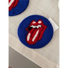 Majalis Design Punch Bardak Altlığı Çift Taraflı Rolling Stone Desenli Yuvarlak Formlu Koyu Mavi