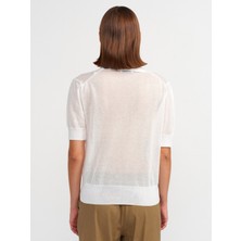 Dilvin 10570 Polo Yaka Transparan Bluz-Beyaz