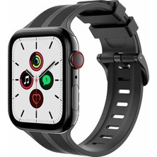 Apple Watch Uyumlu 38-40-41-42-44-45-49 mm Silinebilir Yüksek Kalite Çizgi Detaylı Esnek  Yumuşak Tokalı Silikon Kordon