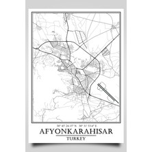 Hari Tasarım Afyonkarahisar Şehir Haritası Çerçevesiz Poster-Harita Sanatı, Map Art Design