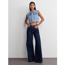 Dilvin 71706 Rins Yıkama Geniş Denim Pantolon-Lacivert
