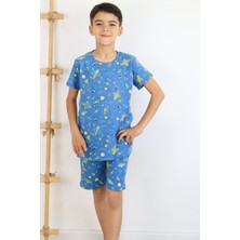 Erkek Çocuk Baskılı Pamuklu Penye Kumaş  Şortlu  Pijama Takımı