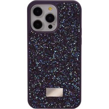 Zebana iPhone 16 Pro Max Uyumlu Kılıf Swarovski Taşlı Star Glitter Silikon Kılıf Derin Mor