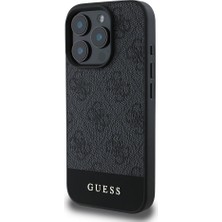 Guess iPhone 16 Pro Max Kılıf Guess Lisanslı Magsafe Şarj Özellikli Pu Deri Şerit Logo Dizaynlı Siyah