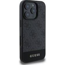 Guess iPhone 16 Pro Max Kılıf Guess Lisanslı Magsafe Şarj Özellikli Pu Deri Şerit Logo Dizaynlı Siyah