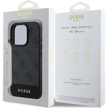 Guess iPhone 16 Pro Max Kılıf Guess Lisanslı Magsafe Şarj Özellikli Pu Deri Şerit Logo Dizaynlı Siyah