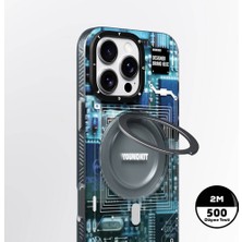 YoungKit iPhone 16 Pro Uyumlu Kılıf Magsafe Şarj Özellikli Youngkit 360° Standlı Technology Serisi Kapak Mavi