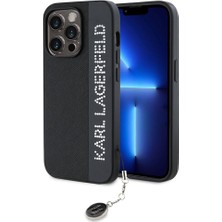 Karl Lagerfeld Apple iPhone 14 Pro Max Kılıf Lisanslı Anahtarlıklı Taşlı Saffiano Rhinestones Siyah