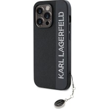 Karl Lagerfeld Apple iPhone 14 Pro Max Kılıf Lisanslı Anahtarlıklı Taşlı Saffiano Rhinestones Siyah