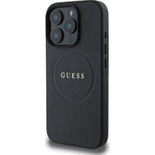 Guess iPhone 16 Pro Max Kılıf Guess Orjinal Lisanslı Magsafe Şarj Özellikli Yazı Logolu Grained Siyah